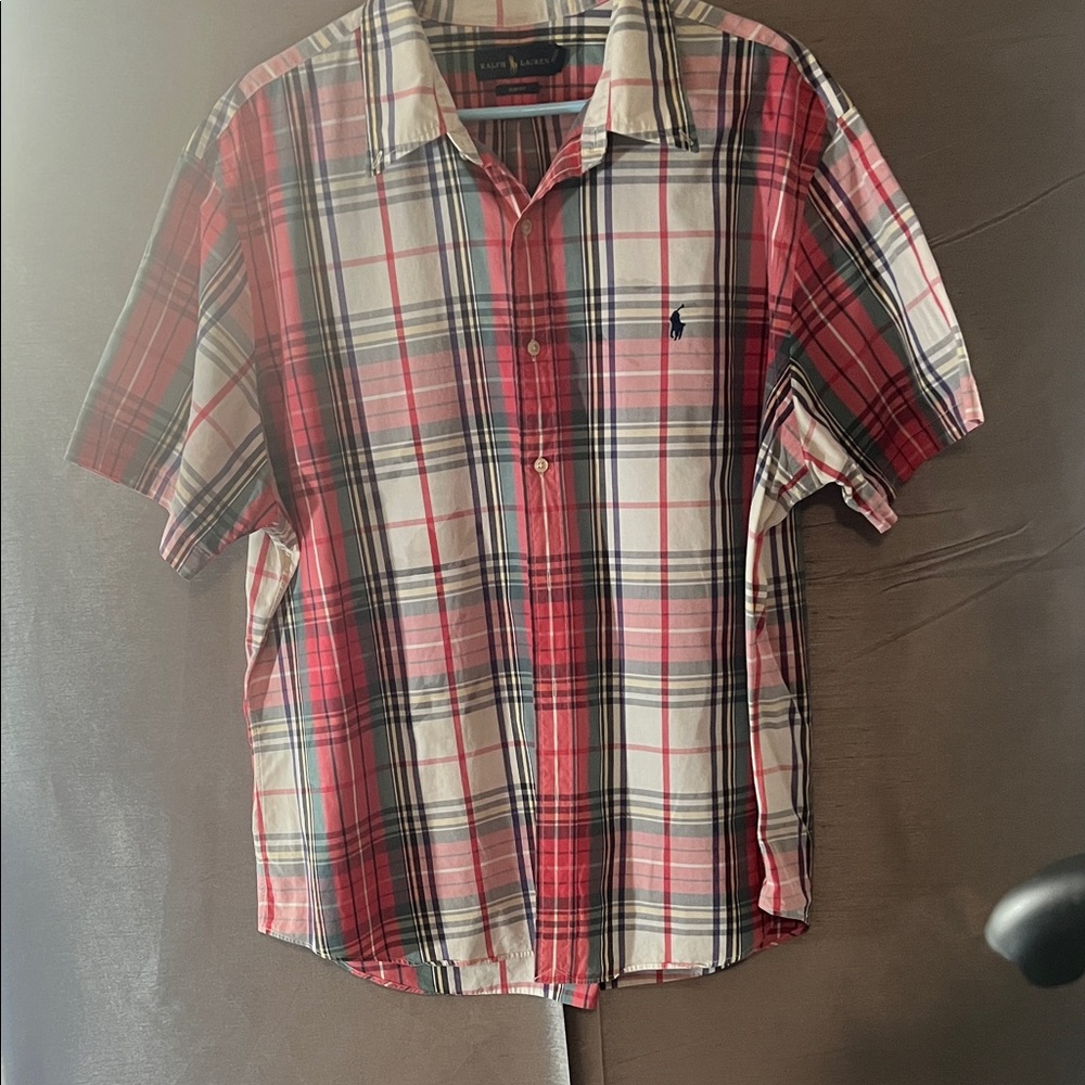 RALPH LAUREN Red and White ColorBlock Checkered short sleeve Shirt Sz. XXL